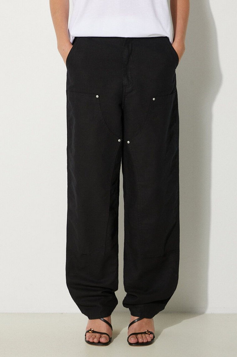 Carhartt WIP spodnie z domieszką lnu Ethel Double Knee Pant kolor czarny szerokie high waist I033573.8902