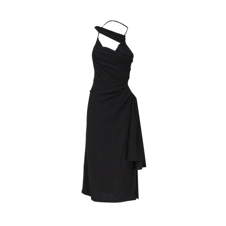 Czarna asymetryczna sukienka z drapowaniem Jacquemus