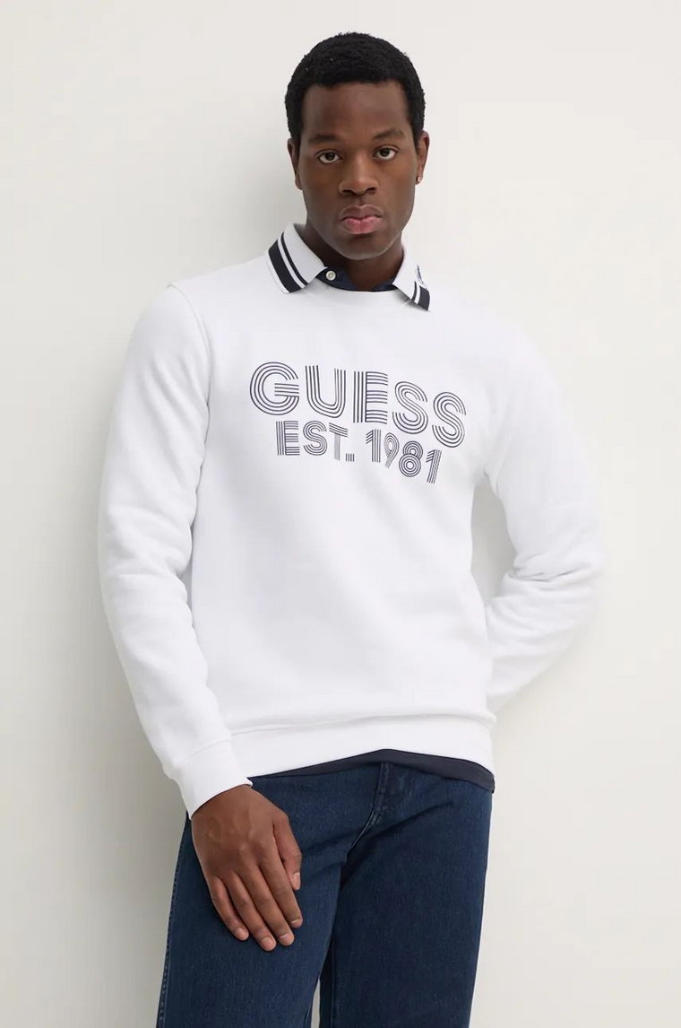 Guess bluza BEAU męska kolor biały z nadrukiem M4YQ08 K9Z21