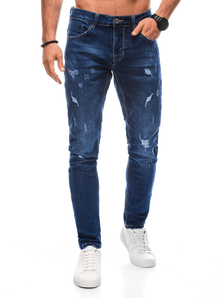 Spodnie męskie jeansowe P1375 - niebieskie
