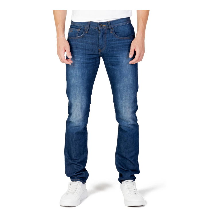 Niebieskie proste jeansy z zamkiem błyskawicznym i guzikami Armani Exchange