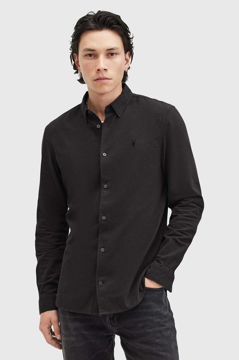 AllSaints koszula bawełniana LOVELL LS SHIRT męska kolor czarny slim z kołnierzykiem klasycznym M152SB