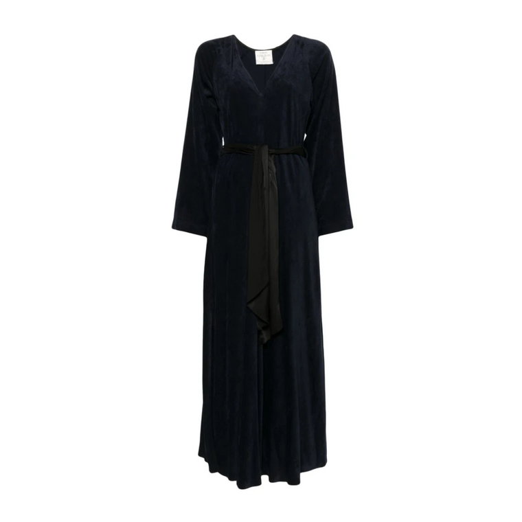 Midnight Blue Velvet V-Neck Sukienka Forte Forte