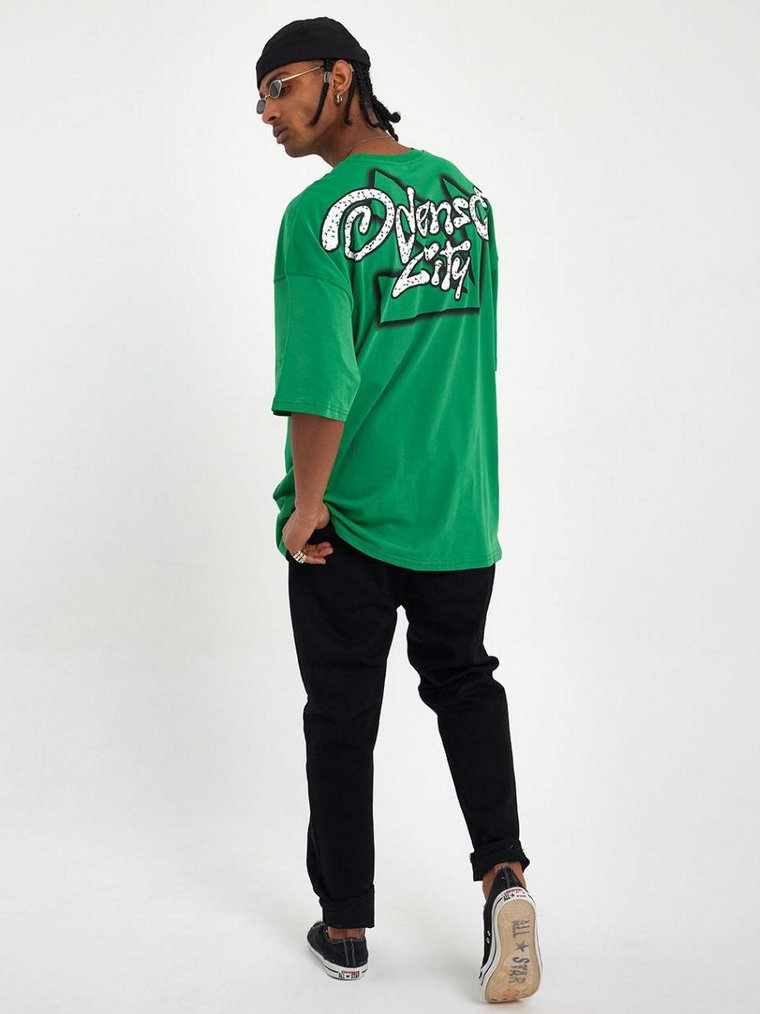 Koszulka Męska Z Krótkim Rękawem Oversize Zielona YEP Vertical Display