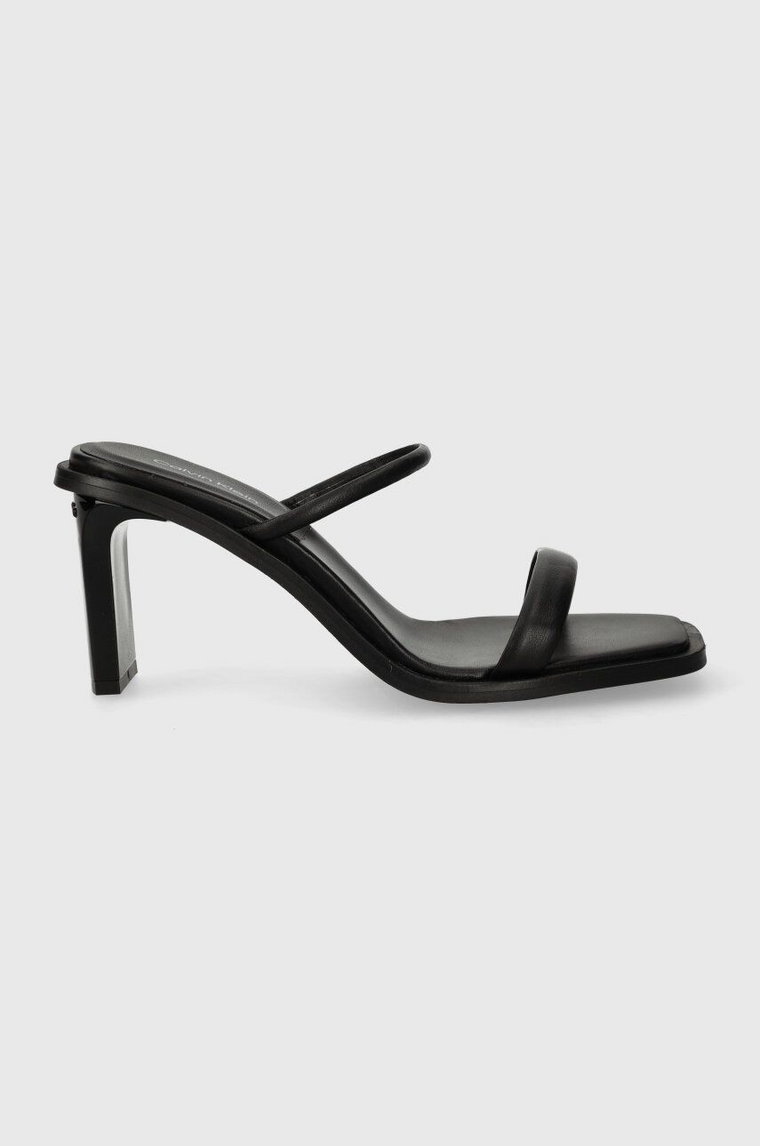 Calvin Klein klapki skórzane PADDED CURVED STIL SLIDE 70 damskie kolor czarny na słupku HW0HW01992