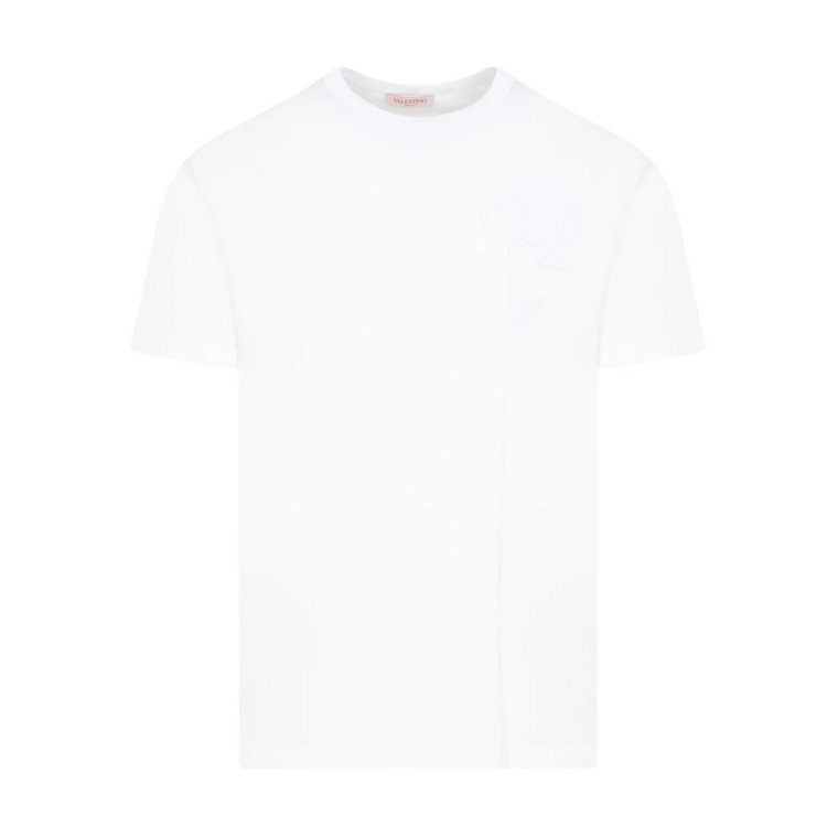Biała Bawełniana Koszulka z Kwiatem 3D Valentino
