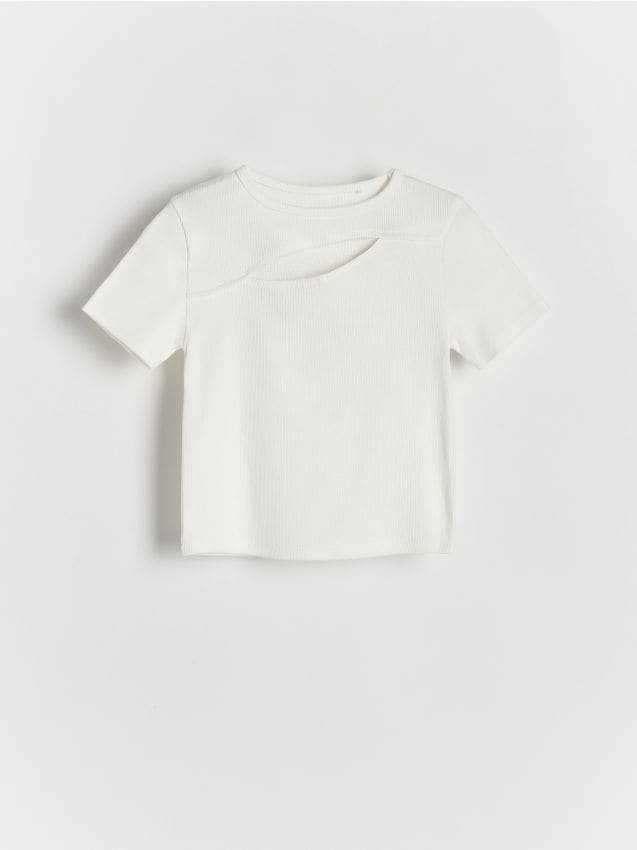 Reserved - T-shirt z wycięciem - biały
