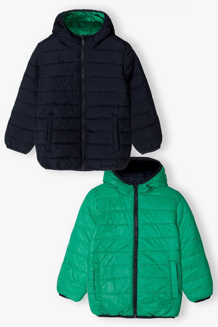 Dwustronna pikowana kurtka dla dziecka - zielono granatowa