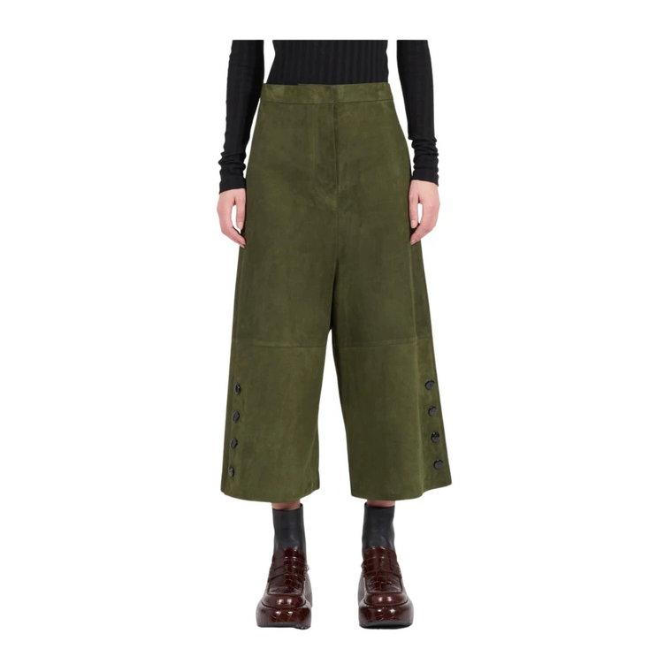 Stylowe Spodnie Cropped w Ciemnej Khaki Zielonej Loewe