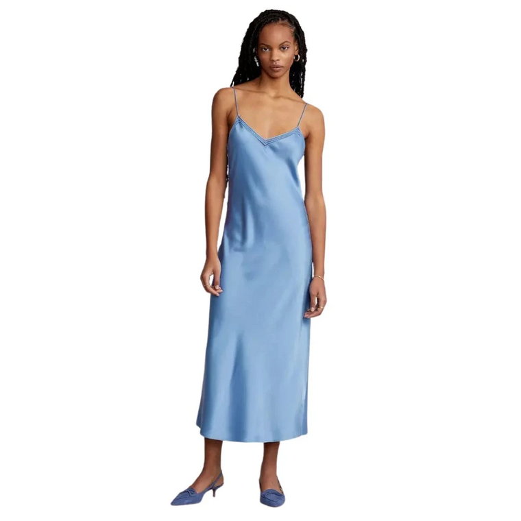 Niebieska Sukienka Midi z Regulowanymi Ramiączkami Ralph Lauren