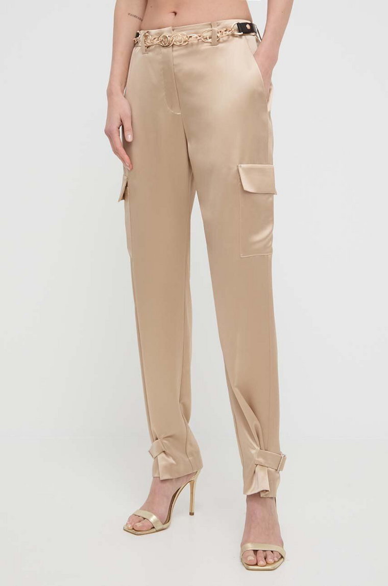 Guess spodnie MARZIA damskie kolor beżowy proste high waist W4GB50 WG7C0