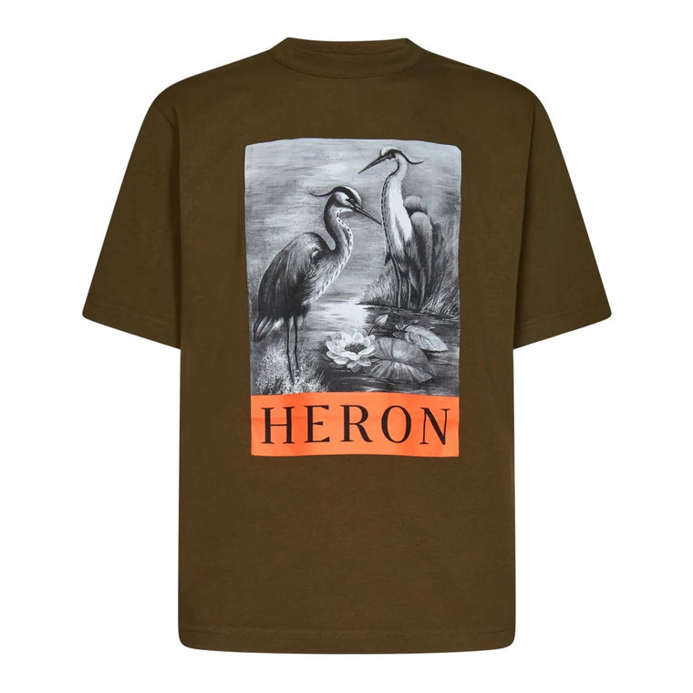 Męska oliwkowa koszulka z nadrukiem Heron Preston