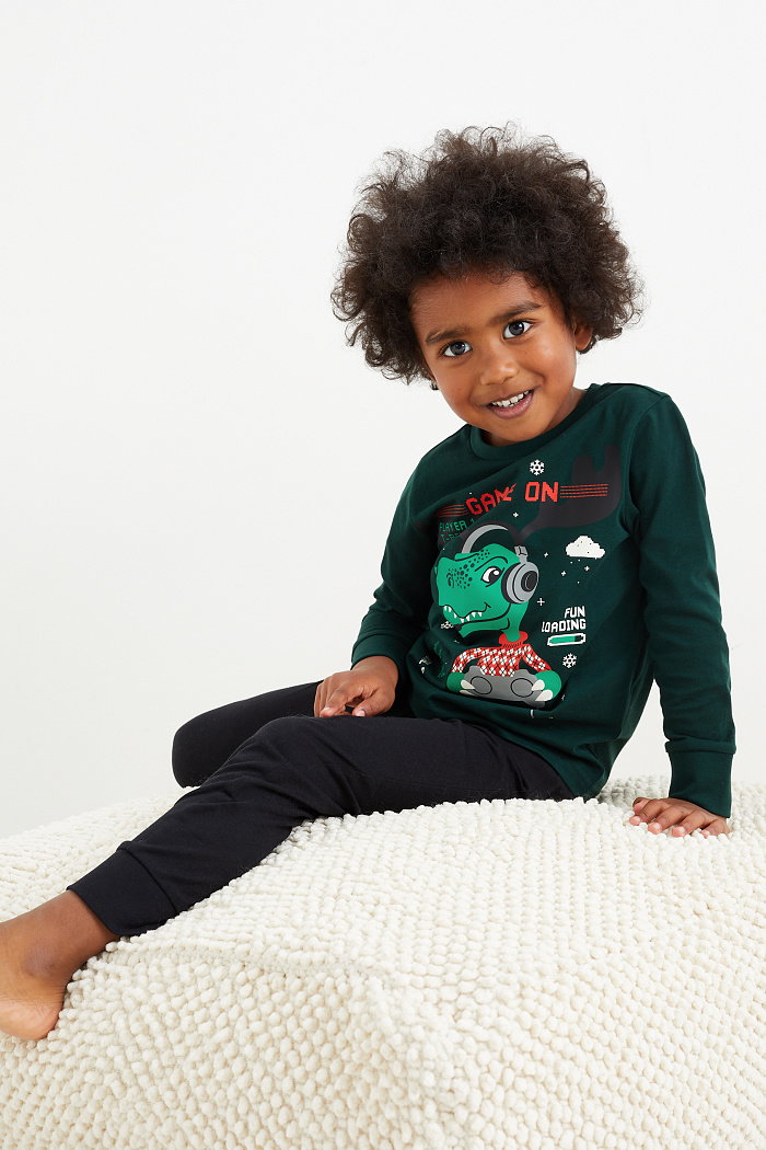 C&A Dinozaur-piżama w bożonarodzeniowym stylu-2-części, Zielony, Rozmiar: 98