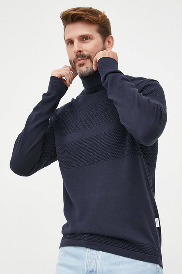 Selected Homme sweter bawełniany męski kolor granatowy lekki z golferm