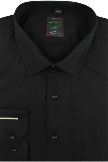 Koszula Męska Elegancka Wizytowa Biznesowa do garnituru Laviino gładka czarna z długim rękawem w kroju REGULAR A172 (M, 39, 176/182)