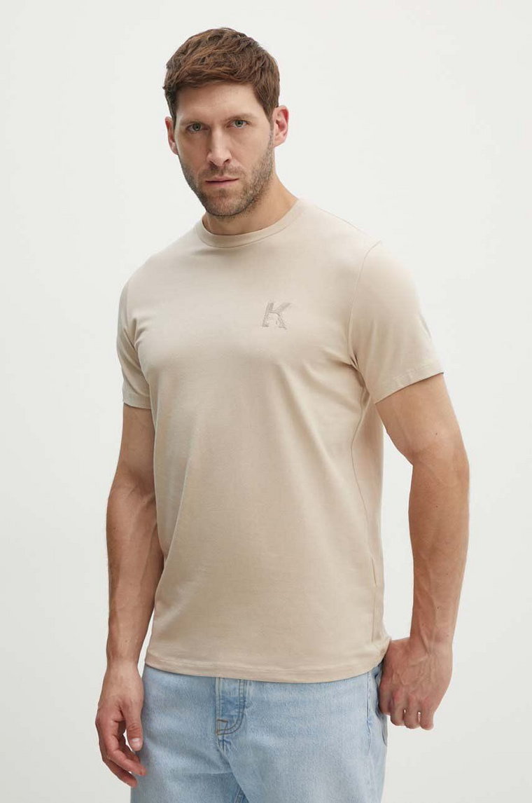 Karl Lagerfeld t-shirt męski kolor beżowy gładki
