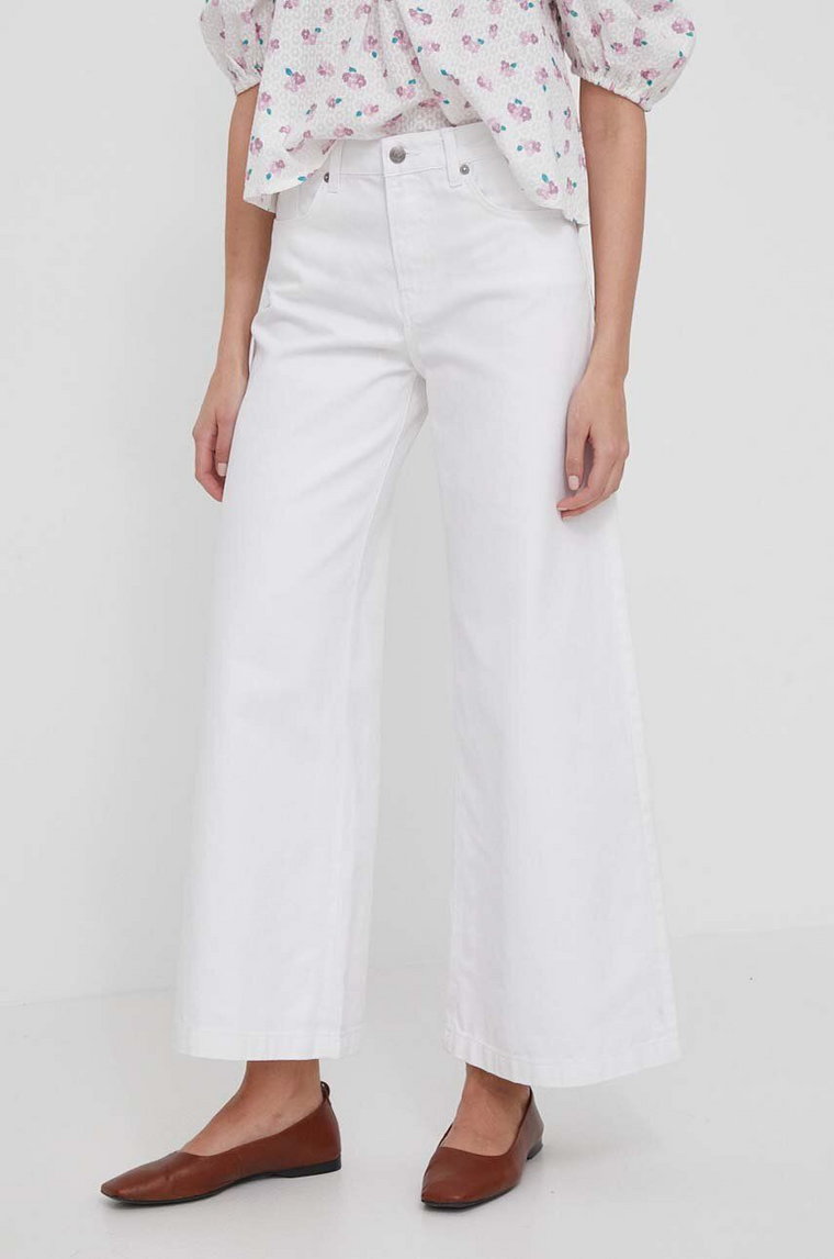 Pepe Jeans jeansy WIDE LEG JEANS MW COATED damskie kolor biały PL204684