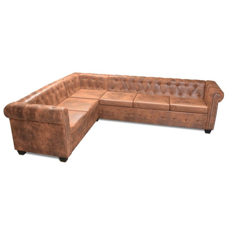 Chesterfield Sofa 6-osobowa, brązowa, 260x205x73 c