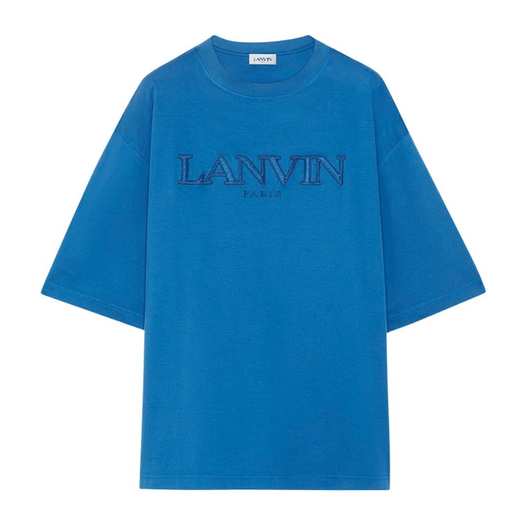 Niebieski Oversize T-shirt z Haftem Paryż Lanvin