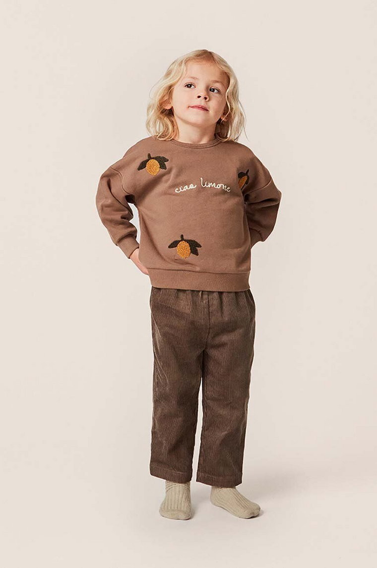 Konges Sløjd bluza dziecięca kolor brązowy z nadrukiem
