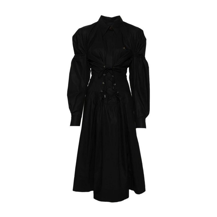 Czarna Sukienka z Poplinu z Prostym Kołnierzem Vivienne Westwood