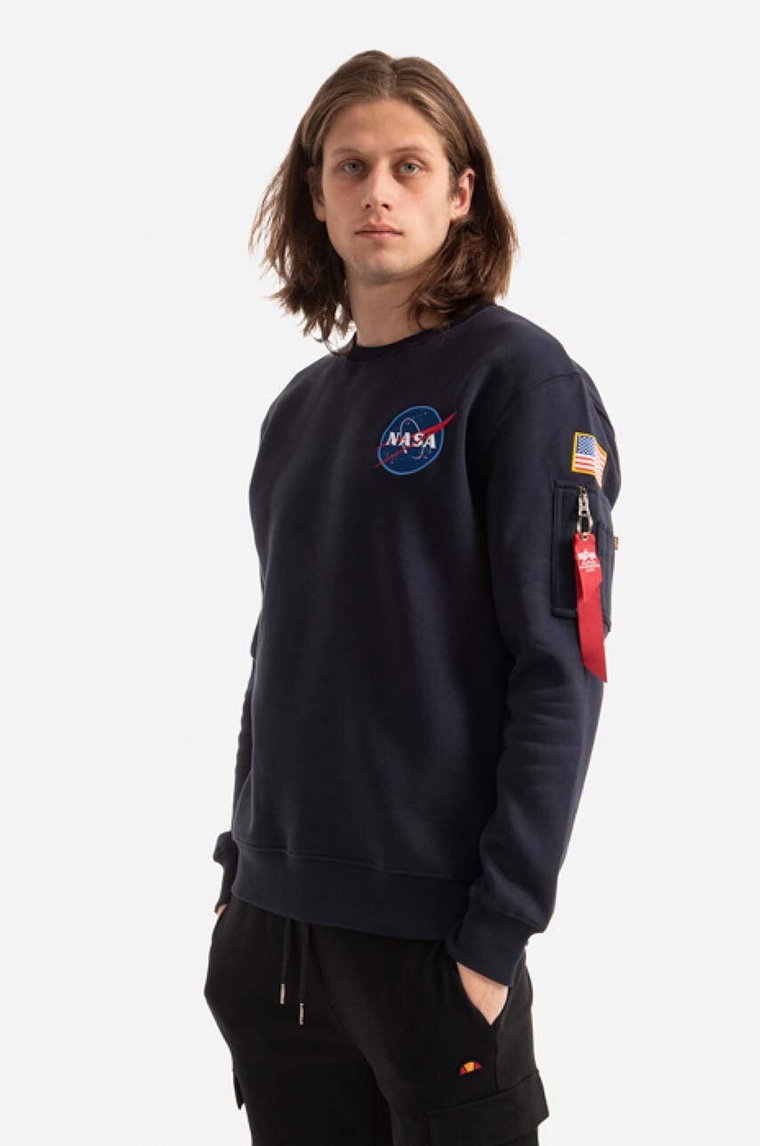 Alpha Industries bluza Space Shuttle Sweater męska kolor granatowy z nadrukiem 178307 07