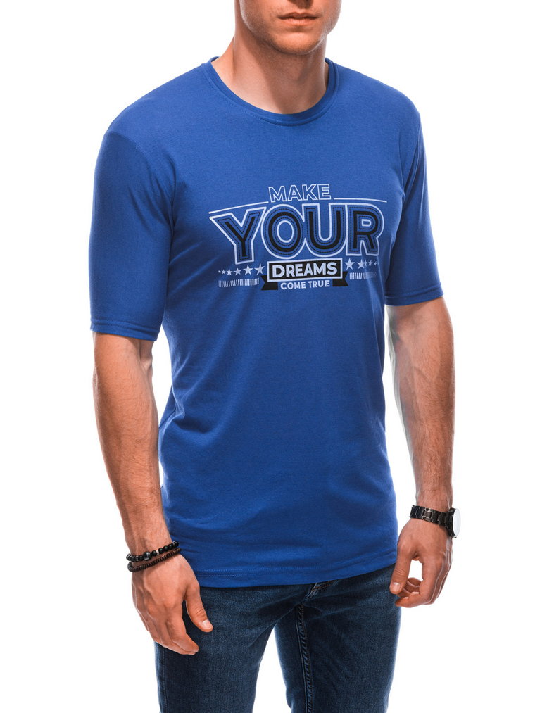 T-shirt męski z nadrukiem S1872 - niebieski
