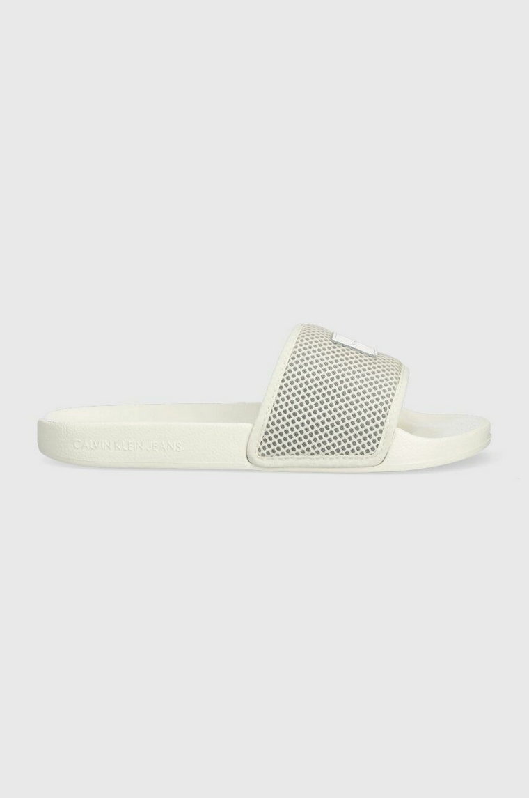 Calvin Klein Jeans klapki SLIDE BADGE WN damskie kolor beżowy YW0YW00997