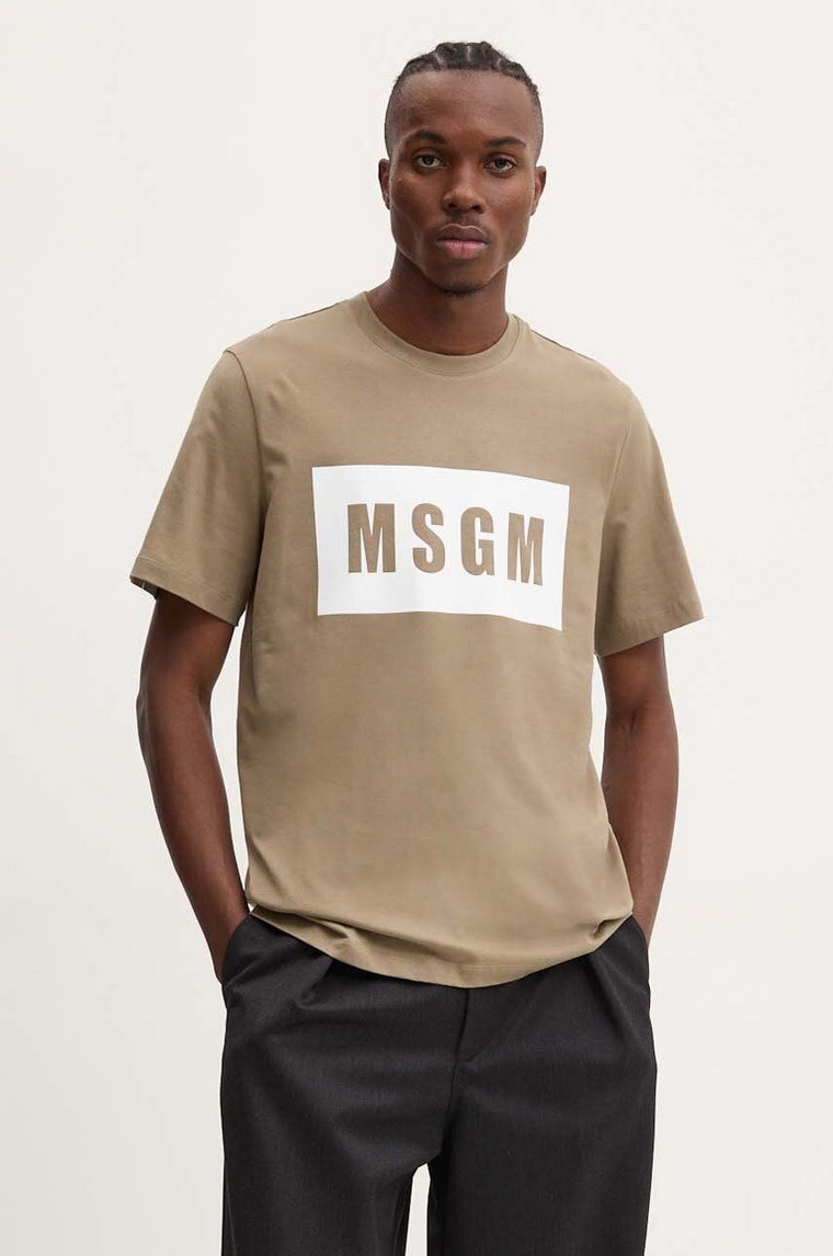 MSGM t-shirt bawełniany męski kolor zielony z nadrukiem 3740MM520.247798