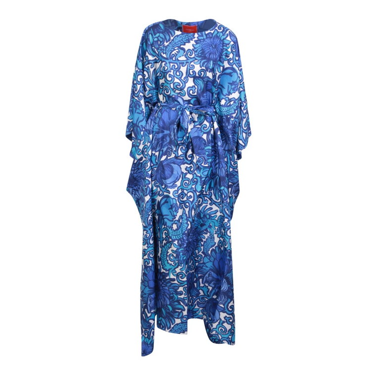 Niebieska Jedwabna Sukienka w Kwadratowym Stylu Kaftan La DoubleJ