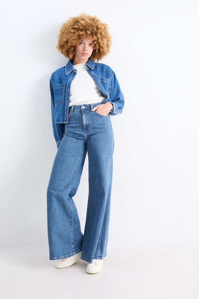 C&A Wide leg jeans-wysoki stan, Niebieski, Rozmiar: 38