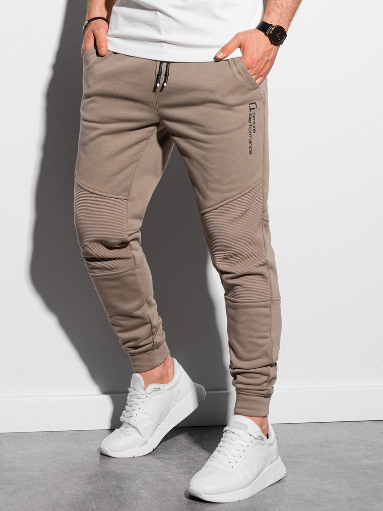 Patchworkowe spodnie męskie dresowe joggery OM-PASK-22FW-013 - brązowe V4