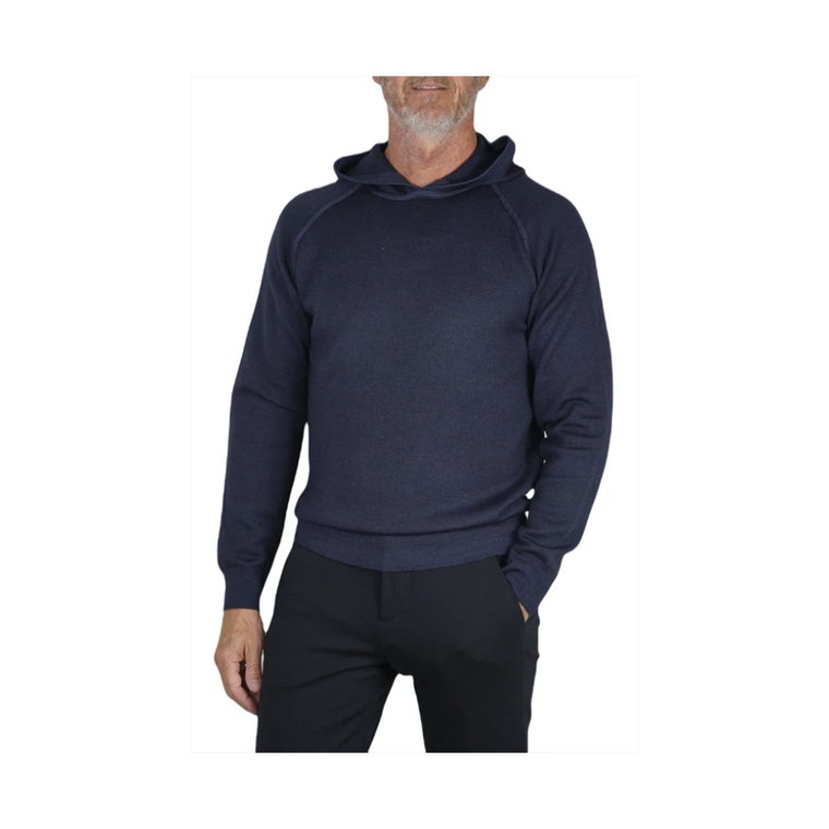 Wełniany Sweter z Kapturem - Rozmiar: L, Kolor: Niebieski Fedeli