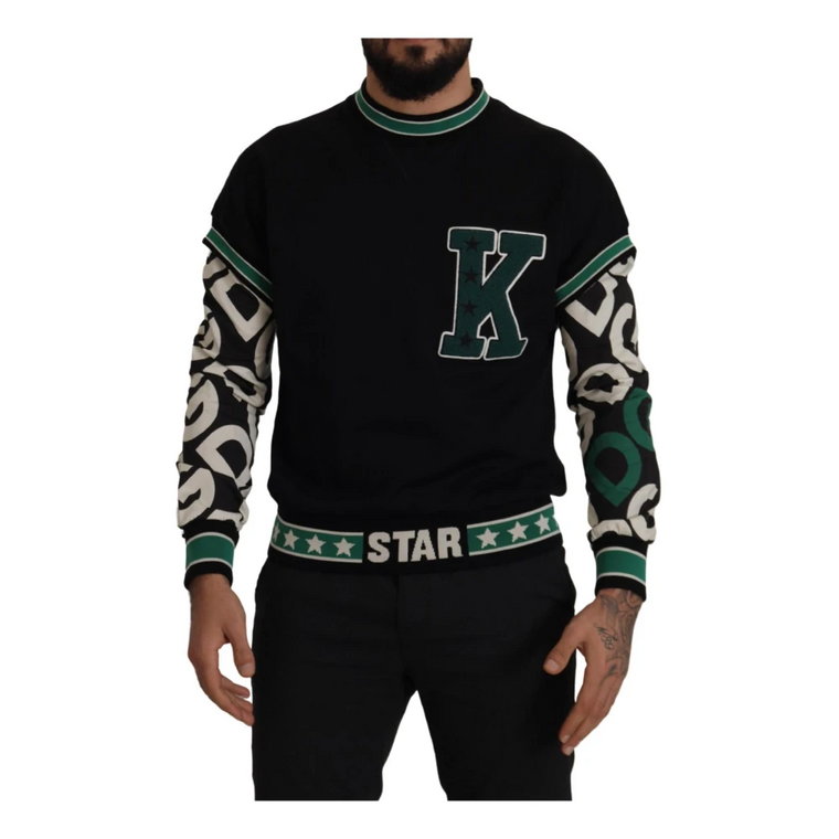 Black Green Cotton King Star Crewneck Pullover Sweater Dolce & Gabbana