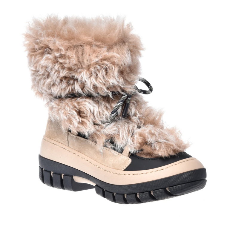 Leather ankle boot with fur inserts in black and taupe Baldinini