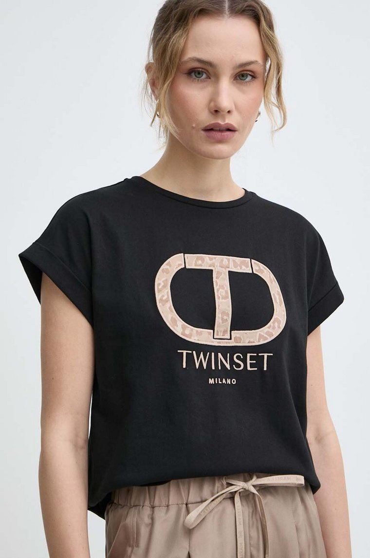 Twinset t-shirt bawełniany damski kolor czarny