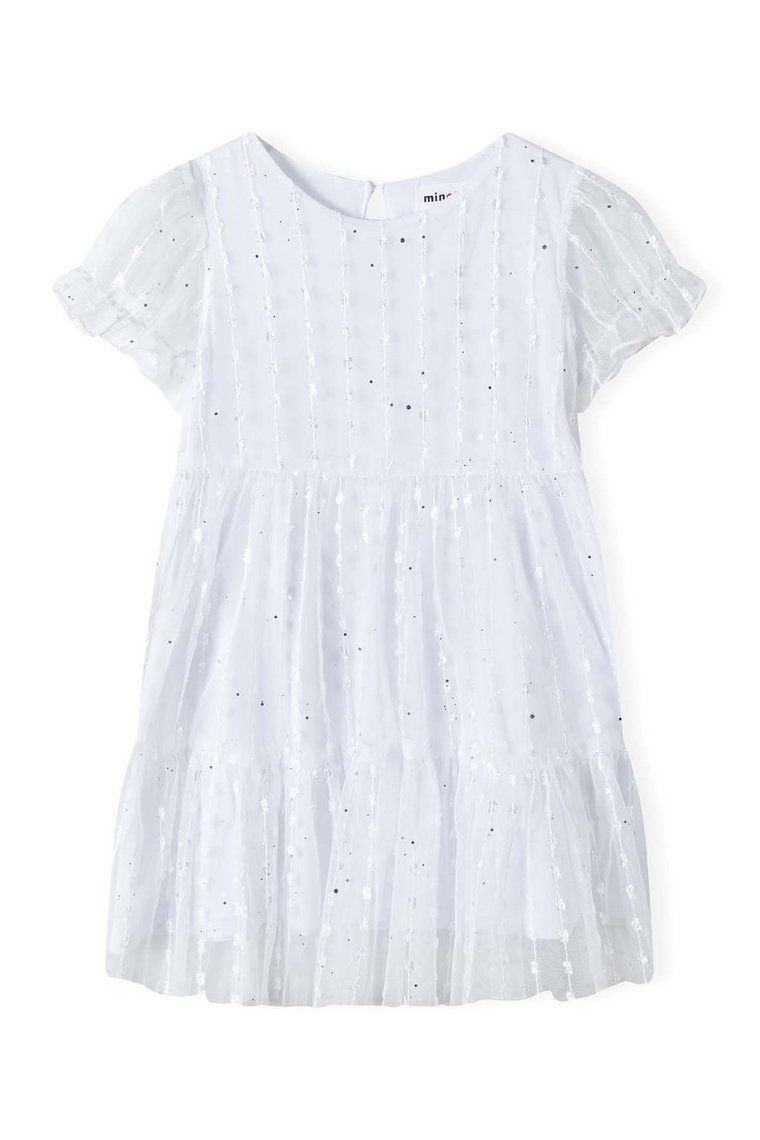Tiulowa biała sukienka dziewczęca z błyszczącymi elementami