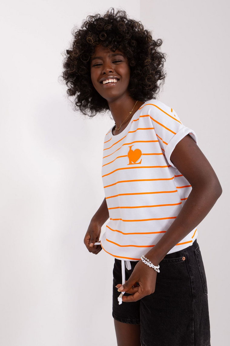 Biało-pomarańczowa bluzka w paski z aplikacją