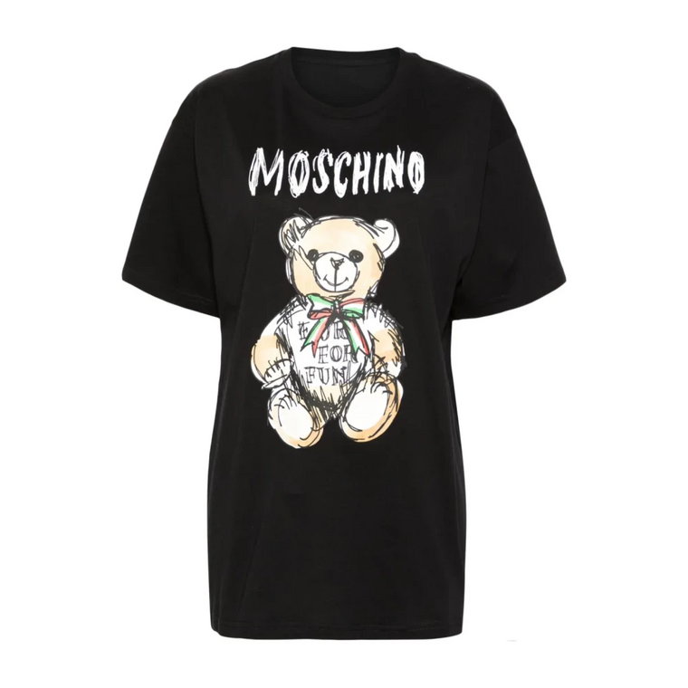 Czarne Koszulki i Pola z Logo Teddy Bear Moschino