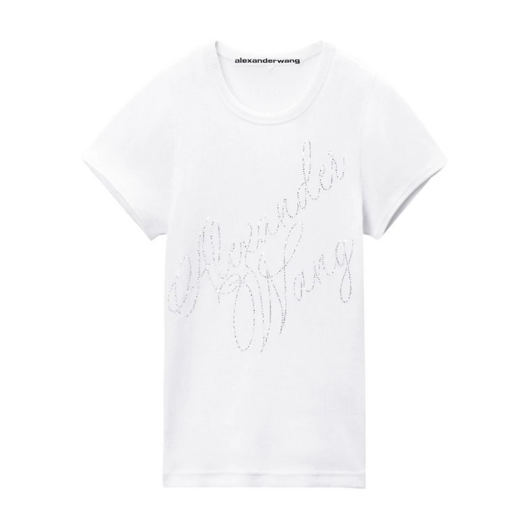 Fitted Tee z Cursive Logo Biały Alexander Wang