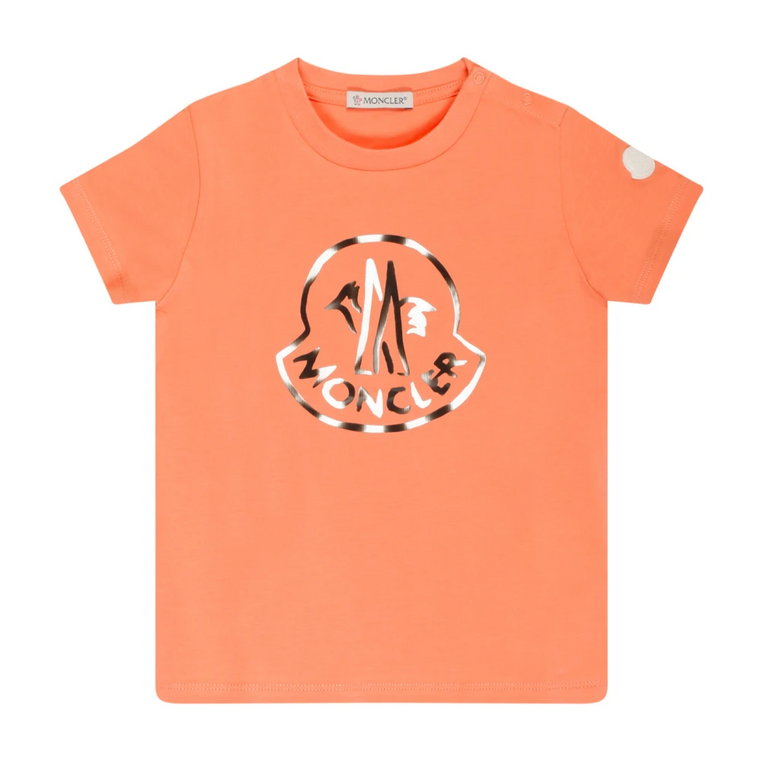 Enfant Pomarańczowa Bawełniana Koszulka z Nadrukiem Logo Moncler