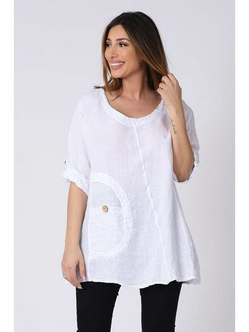 Plus Size Company Lniana bluzka "Lilyane" w kolorze białym