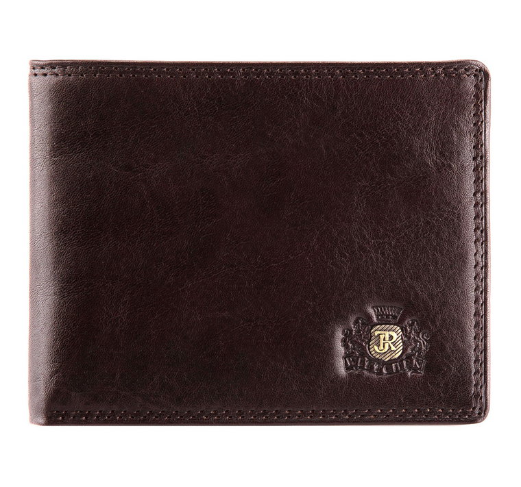 Męski portfel ze skóry z herbem bez zapięcia brązowy