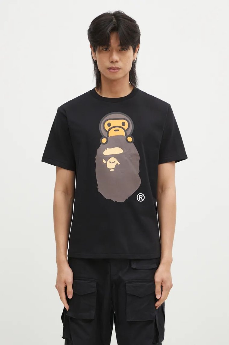 A Bathing Ape t-shirt bawełniany MILO ON APE HEAD TEE męski kolor czarny z nadrukiem 2K80110002