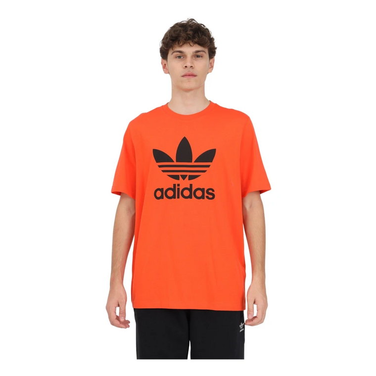 Męska pomarańczowa koszulka z okrągłym dekoltem w żebrowanym stylu Adidas Originals