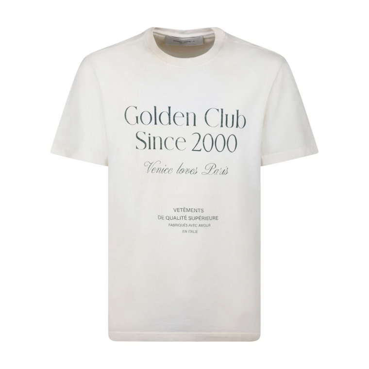 Zniszczona biała koszulka z grafiką Golden Goose