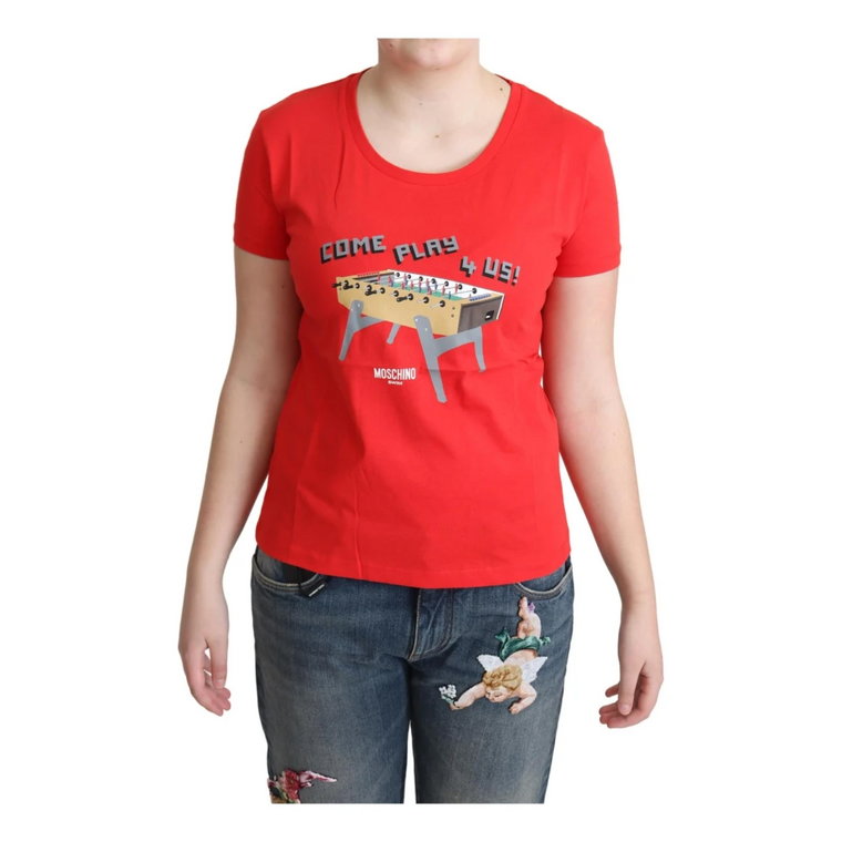 Red Cotton Come Play 4 Us Print Tops Blouse T-shirt Moschino