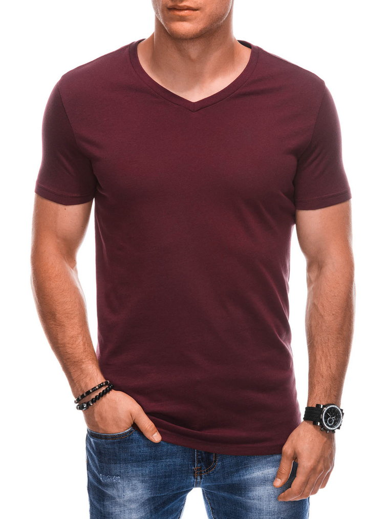 T-shirt męski basic V-neck EM-TSBS-0101 - bordowy V10