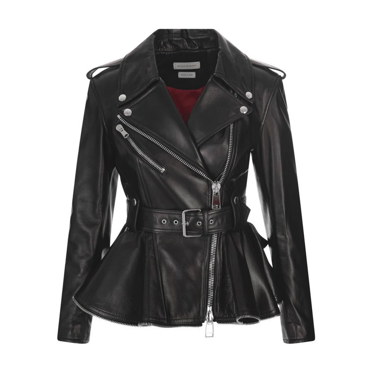 Czarna Biker Chic Kurtka Skórzana Alexander McQueen