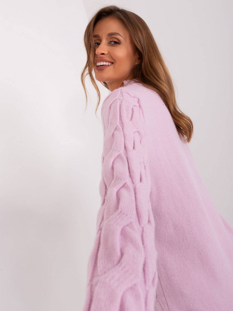 Sweter z warkoczami jasny fioletowy casual dekolt półgolf rękaw długi